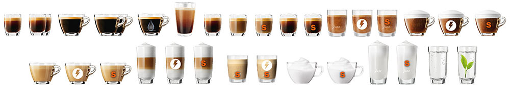 Přehled nápojů, které kávovar Jura J8 připraví